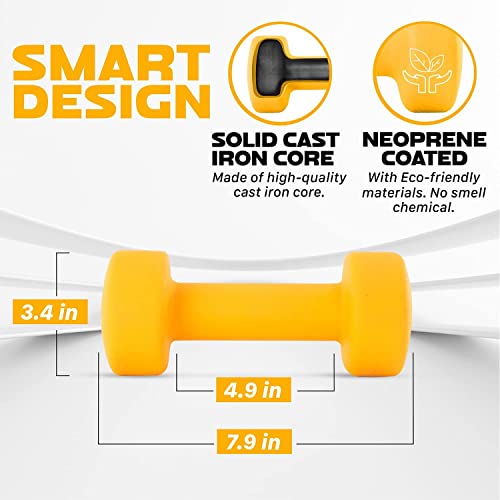 Image of Yes4All Neoprene Coated Dumbbell Hand Weight Sets of 2 - Multiple Weight Options with 15 Colors, Anti-roll, Anti-Slip, Hexagon Shape