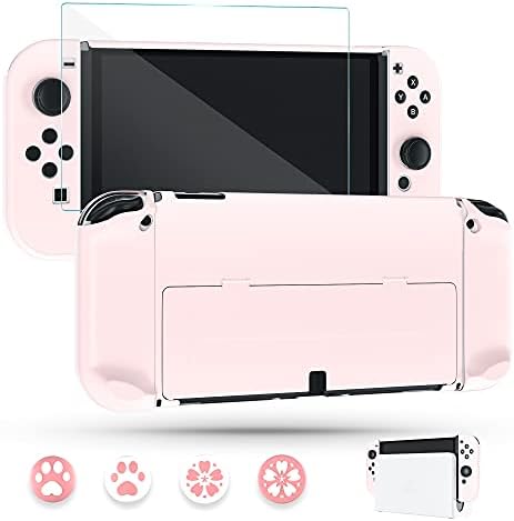 Dockable Pink Case for Nintendo Switch OLED Model 2021 Skin, Accessories Cover for Switch OLED Console & Joycon with Screen Protector and 4 Thumb Grip Caps – Full Protection by Flip Shell