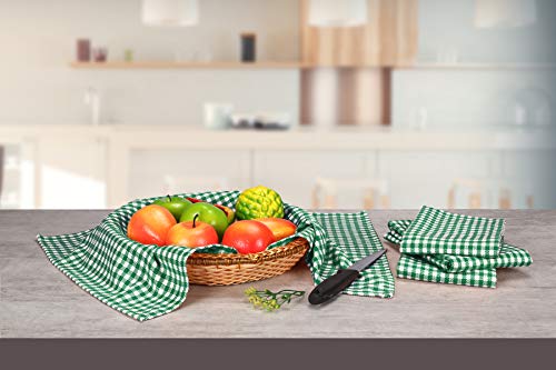 Native Fab 12 Pack Gingham Farmhouse Kitchen Dish Towels Cotton Absorbent Durable Washable 15X25 - Tea Towels, Dish Cloths, Restaurant Cleaning Towels, Kitchen Towels With Hanging Loop, Green White #TOP3