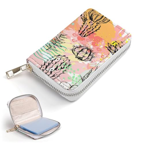 Women Leather Coin wallet, Key Change Organizer Zipper Card Holder Purse Clutch Pouch Pocket 4.5x3.15 in Print Beautiful Cacti Cactus Flowers Texture2