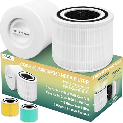 Core 300 Air Purifier Replacement Filter Compatible with LEVOIT Core 300, Core P350,Core 300S,Core300-P Air Purifier, Core 300S Filter with 3-in-1 H13 True HEPA, Core 300-RF Filter,White,2Pack