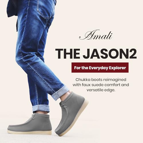 Image of Amali Casual Chukka Boots for Men, High-Top, Lace Up Suede Men's Shoes, Desert Boots with Crepe Rubber Sole
