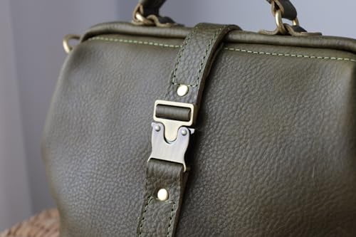Image of Handmade Leather Doctor Bag for Women, Vintage Frame Satchel, Large Capacity Work Handbag, Soft Genuine Leather Shoulder Tote