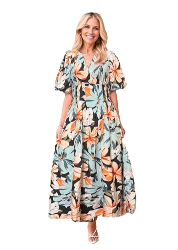 Robe midi bohème anti-chaleur fluide avec manches courtes à volants
