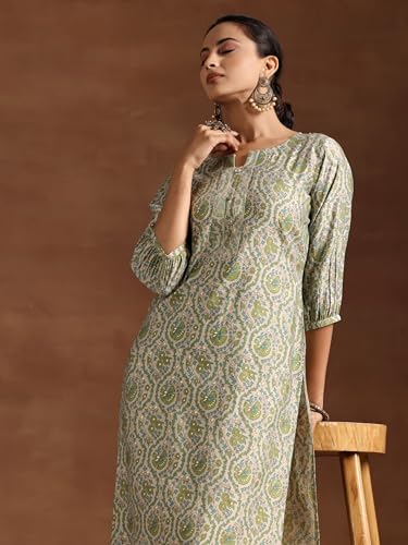 Image of Libas Womens Printed Silk Straight Kurta for Women Suit
