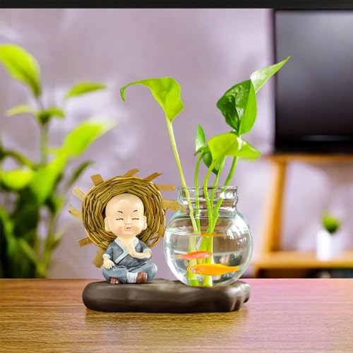 Image of Ekhasa Nostrae Buddha with Money Plant Planter Show Pieces for Home Decor | Cute Showpieces Gift Item for Decoration | Center Table Tv Showcase Shelf Office Interior Statue Figurines