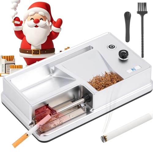 NEWTRY Infrared Sensor Cigarette Rolling Machine, Electric Automatic Tobacco Roller, Portable Tobacco Injector with 1 Brush, 1 Stirring Rod Silver (0.31’’)