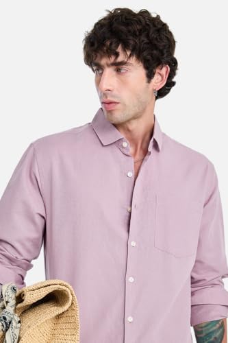 Image of SNITCH Men Casual Shirt | Regular Fit Full Sleeve Spread Collar Solid Pattern | Breathable Cotton Linen Blend & Lightweight Fabric for Summer, Vacation & Smart Casual Wear
