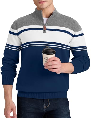 iWoo Quarter Zip Sweaters for Men Slim Fit Long Sleeve Knitted Pullover Mock Neck Business Casual Dress Sweater