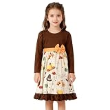 DALITA BOUTIQUE Thanksgiving Toddler Girls Turkey Dress Long Sleeve Casual Dress 4-5T