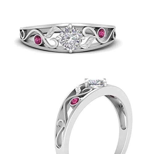 Image of Choose Your Gemstone Nature Inspired Compass Point Ring 925 Sterling Silver Cushion Shape Side Stone Engagement Rings Lightweight Office Wear Everyday Gift Jewelry US Size 4 to 12