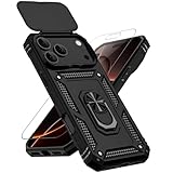 for iPhone 17 Pro Max Case, with Slide Camera Cover HD Screen Protector [Military Grade 16ft. Drop Tested] Ring Holder Kickstand Protective Phone Case for Apple iPhone 17 Pro Max, Black