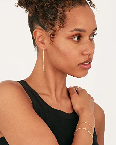 Image of PAVOI 14K Gold Plated Threader Earrings for Women, Statement Chain Earrings | Hypoallergenic Earrings with 925 Sterling Silver Posts, Dangle Chain Threader Earrings Double Piercing
