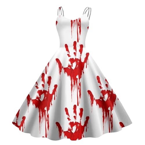 Disfraz de Halloween para mujer, vestido largo de línea A, vestido informal, terrifier, para novia, sexy, disfraz de bruja, estampado de sangre, vestido de fiesta, vestido de cóctel, vestido de fiesta