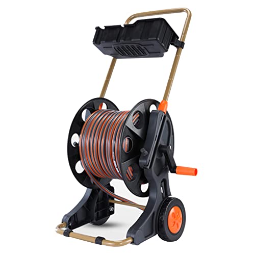 XBSXP Garden hose reel trolley with 3/4 inch hose, Portable water pipe rack kit, With adjustable spray high-pressure water gun, Heavy-duty sprinkler for car washing/garden irrigation