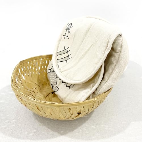 Image of Swayam 100% Cotton Cloth Roti Casserole | Hot Chapati Box | Washable Bread Basket | 22 cm Round Roti Basket | Geometric Design - Beige