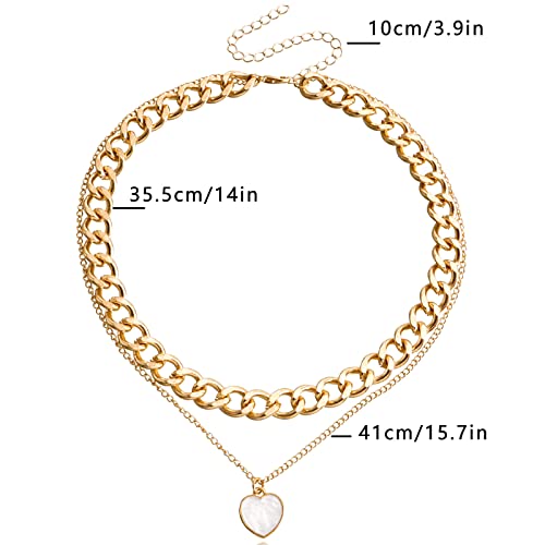 Atentuyi Punk Dicke Halskette Damen Layering Kette Gold Chunky Choker Cuban Link Chain Heart Necklace Herz Ketten Anhänger Mehrlagig Panzerkette Gliederkette Modeschmuck Statement Frauen Herren