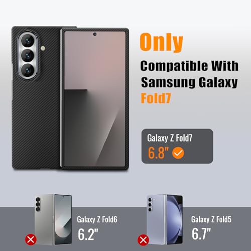 For Samsung Galaxy Z Fold 7 Case, 600D Carbon Fiber Z Fold 7 Case With Magsafe, 2x Screen Protector, Precision Full Camera Protection, Ultra-Slim Aramid Phone Cover Bare Touch Feeling (Matte Black)