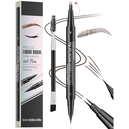 3D Microblading Eyebrow Pen, 2-in-1 Dual-Ended Eyebrow Pencil with 2 Micro-Fork-Tip Applicator and Precise Brush Create Hair Like Brows Eyebrow Makeup Eyeliner