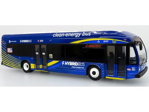 Nova Bus LFSH HEV Hybrid Transit Bus MTA New York City Blue with Yellow Graphics Limited Edition to 504 Pieces Worldwide 1/87 (HO) Diecast Model 87-0635