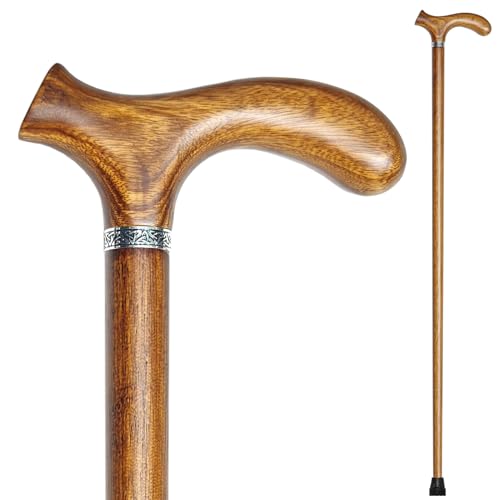 YIVIYAR Wooden Walking Cane for Men & Women & Seniors Supportive Mobility Aid Wood Walking Cane Handmade Classic Design with Comfort Grip Handle Balance Support Wood Stick for Elderly (35 Inch)