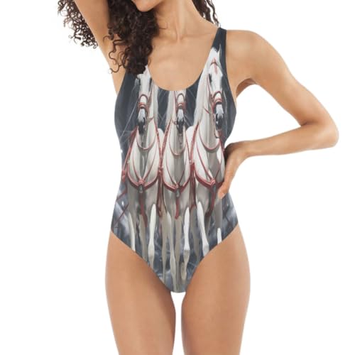 Maillot de bain 1 pièce chevaux blancs galopant, galbe parfait et confort de plage