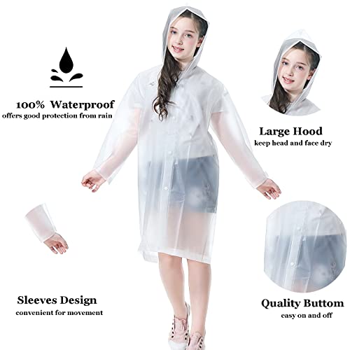 Rain Ponchos for Kids (2 Pack), Reusable Rain Jackets Waterproof EVA Raincoats with Hood for Boys and Girls4