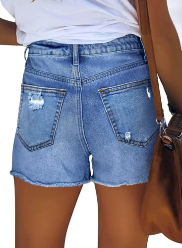 Image of onlypuff Womens Jean Short Cut Off Denim Shorts High Waist Ripped Distressed Stretchy