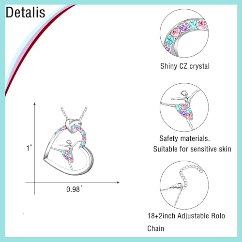 M&Ostyle Dance Necklace for Girls Womens Crystal Heart Pendant Necklaces Gifts Jewelry Gifts for Girls Daughter Granddaughter Niece Birthday Gift for Dance Lovers3