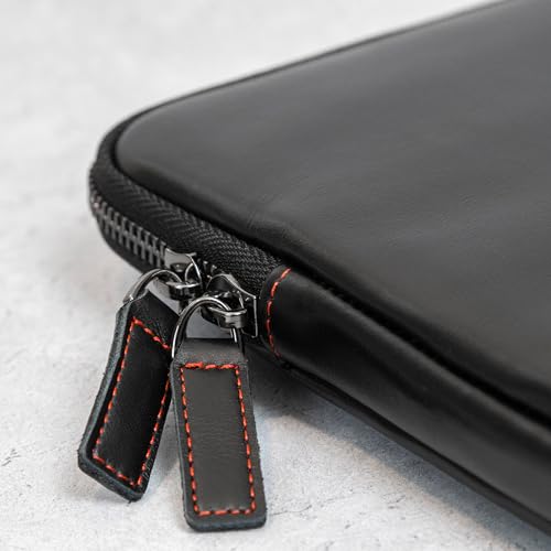 Funda de piel auténtica de 14 para MacBook con forro de lana negra 5