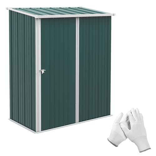 Outsunny 5ft x 3ft Lean to Garden Shed, Metal Outdoor Storage Shed with Single Lockable Door, Tool Storage Shed for Garden, Patio, Lawn, Green