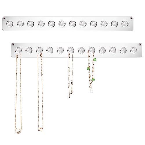 Newellsail Halsketten-Aufhänger Acryl-Halskettenhalter Wandmontage Schmuck-Organizer mit 12 Diamant Form Haken für Halsketten, Armbänder, Ketten, Ohrringe, 2 Stück (Transparent)