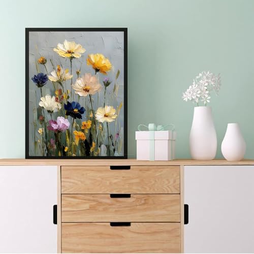 Image of Eiazuiks Stamping Cross Stitch Kit, Daisy Counting Cross Stitch Kit for Adult Beginners, Full Line DIY Stitching Kit for Home Decor Cross Stitch Patterns 12x16 inches