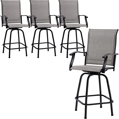 Piaomtiee Outdoor Bar Stools Set Of 4, Bar Height Patio Chairs With High Back And Armrest, All Weather-Resistant Textilene Bar Stools Patio Furniture For Garden Lawn Deck, Grey #TOP14