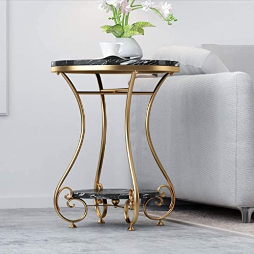 Image of Round End Table with Storage Side Table Corner Table Metal White Wooden Top with Gold Base for Living Room Bedroom-Black & Gold