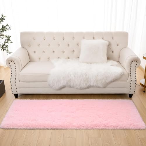 Image of Carpet for Hallway, Kitchen, and Modern Interiors, Cozy Shag Runner for Living Room, Entryway & Office Decor Size 1.5x4 feet Pink