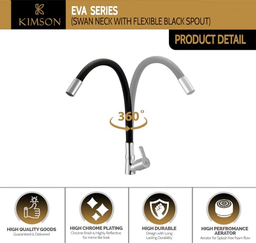 Image of KIMSON EVA Fusion Flexible Swan Neck Black Pillar Tap Faucet (Deck Mount Installation Type)