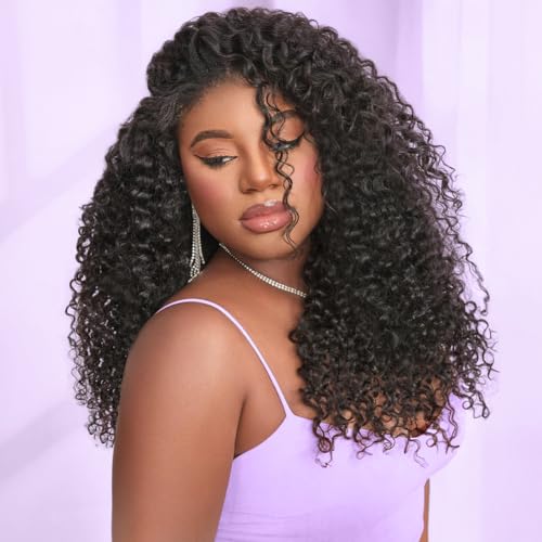Eooma Half Wig Human Hair 220 Density Kinky Curly half