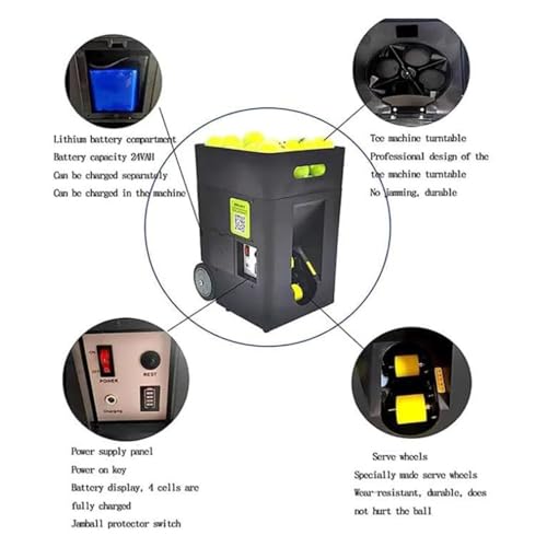 LQQYJSM Portable Tennis Ball Machine, Three-Position Adjustable Pull Rod, Automatic Tennis Ball Launcher, 50-Ball Tennis Ball Machine, Pre-Programmed and Custom Drills with Remote Control