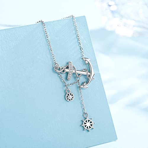 OHAYOO Anchor Necklace 925 Sterling Silver Nautical Anchor Dangle Pendant Necklace Vintage Jewelry Gifts for Women Mom Mother Daughter3