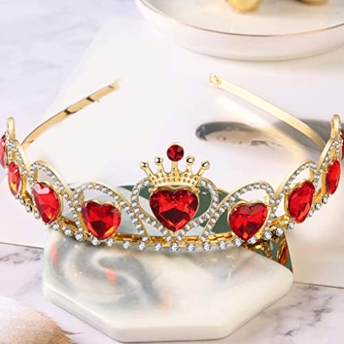 Red Heart Tiara Descendants Costume Headdress Queen Of Hearts Gold Crown For Girls Teens Halloween Parties/NOPEILVI