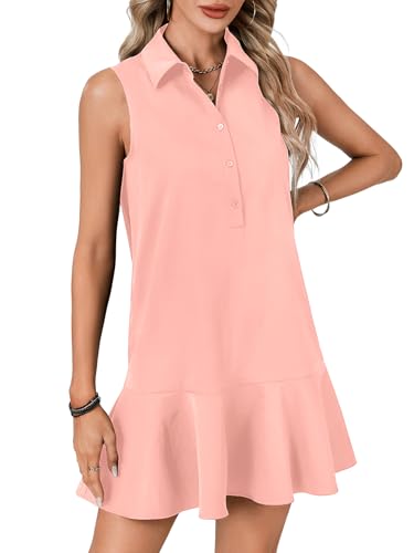 Image of Vrtige Women's Sleeveless Polo Dress Button Front Ruffle Hem Casual Golf Tennis Summer Mini Dresses