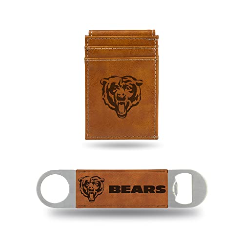 Rico Industries NFL Football Chicago Bears Brown Laser Engraved Front Pocket Wallet & Bar Blade