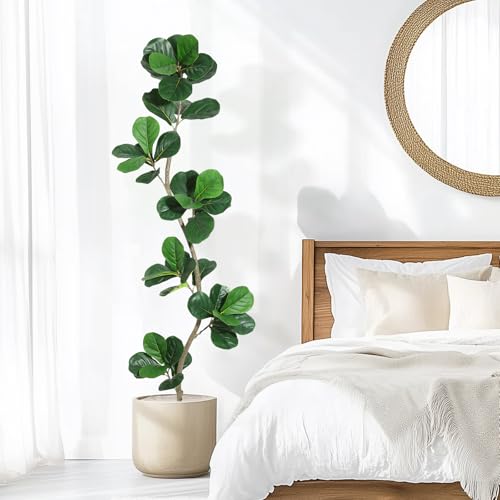 S-Shape Artificial Fiddle Leaf Fig Tree, 6ft Tall Fake Plant with Black Nursery Planter, Faux Ficus Tree for Home Office Living Room Decor