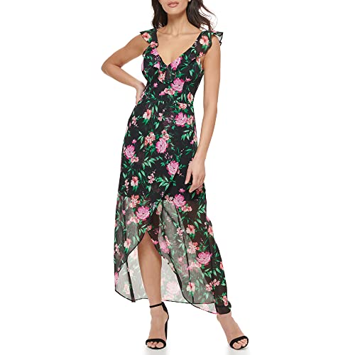 GUESS Women's Floral Printed Maxi, Black Multi, 4