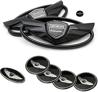 for Hyundai Genesis Coupe Matte Black Wing Logo Emblem Set 7pcs Fit: Hyundai 2010-2016 Genesis & Genesis Coupe