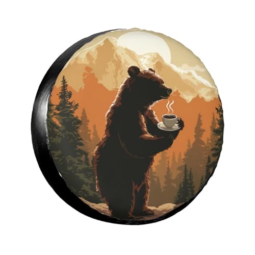 Image of Sunset Bear Coffee Spare Tire Cover for Rv Trailer Camper- Waterproof Wheel Protectors Cute Wheel Cover Universal Fit for Truck SUV Travel Camping Outdoor-15 inch