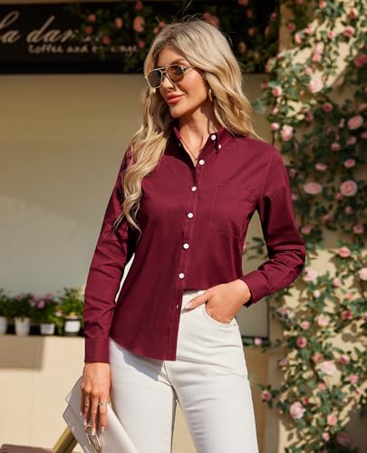 Image of siliteelon Button Down Shirts for Women Oxford Shirt Long Sleeve Classic Wrinkle Free Business Dress Shirts Work Office
