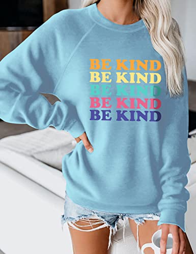 Takeyal Be Kind Sweatshirts Women Blessed Inspirational Shirts Colorful Letter Print Long Sleeve Pullover Tops (Blue, Xl) #TOP1