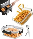 MOWETOO 2 Stück Glas Auflaufform für Airfryer, Mit Edelstahl Zange
